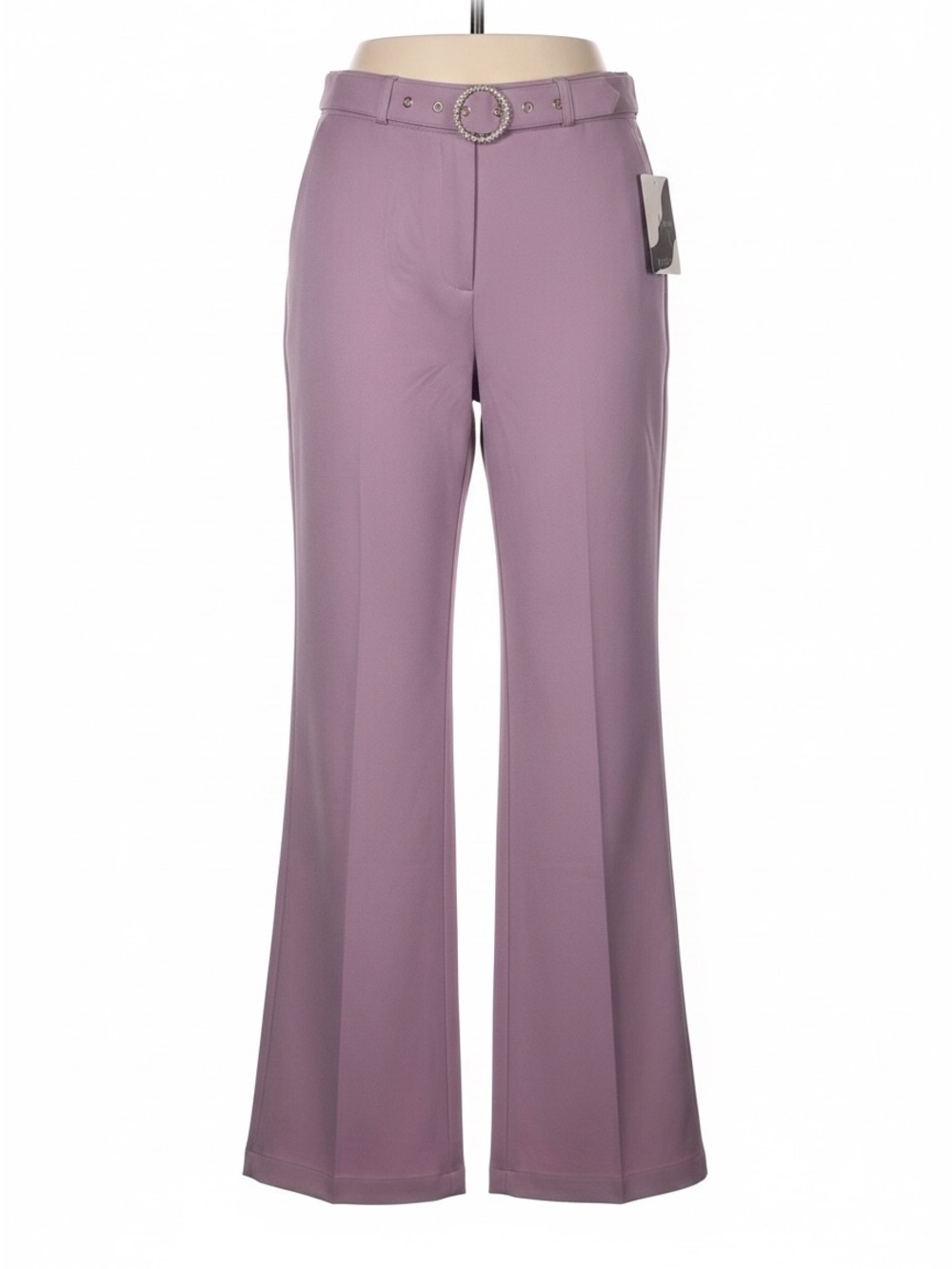 Lilac Wide-Leg Pants with Functional Pearl Buckle Built-In Belt